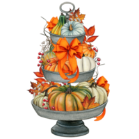 Watercolor hand drawn fall decorated tiered tray png