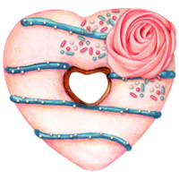 watercolor hand drawn heart shaped donut png