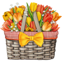 acuarela cesta con floral ramo de flores png