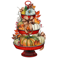 Watercolor hand drawn fall decorated tiered tray png