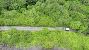 zangão tiro do passagem jipe com caiaque em concreto estrada entre floresta video