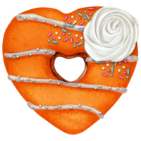 watercolor hand drawn heart shaped donut png