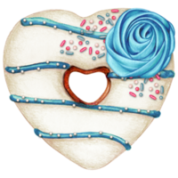 watercolor hand drawn heart shaped donut png