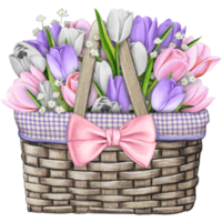 watercolor basket with floral bouquet png