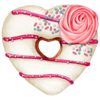 watercolor hand drawn heart shaped donut png