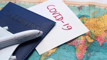 Airplane, map and blue color passport on a map video
