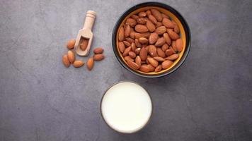 close up of almond nuts and milk video