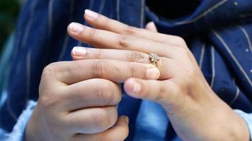 Close up of woman hand with wedding ring video