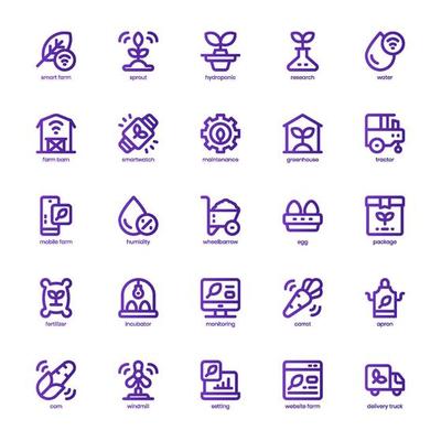 Smart Farm icon pack for your website design, logo, app, and user interface. Smart Farm icon basic line gradient design. Vector graphics illustration and editable stroke.