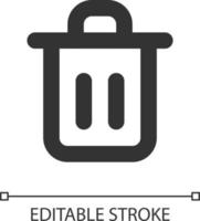 Trash can pixel perfect linear ui icon. Delete button. Recycle bin. Waste container. GUI, UX design. Outline isolated user interface element for app and web. Editable stroke vector