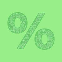 Discount pixel perfect shaped concept filled with editable linear icons. Special offer price. Shopping. Store sale. Simple thin line symbols composition on green background. Vector outline drawing