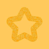 Star pixel perfect shaped concept filled with editable linear icons. Special offer. Product and service quality. Simple thin line symbols composition on orange background. Vector outline drawing