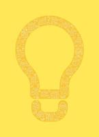 Teamwork pixel perfect shaped concept filled with editable linear icons. Team interaction. Lightbulb. Simple thin line symbols composition on yellow background. Vector outline drawing