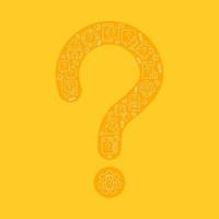 Question mark pixel perfect shaped concept filled with editable linear icons. Uncertainty and doubt. Simple thin line symbols composition on orange background. Vector outline drawing