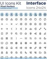 Comprehensible and simple looking pixel perfect linear ui icons set. System settings. Music player. Outline isolated user interface elements. Editable stroke vector