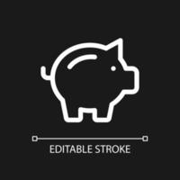 Piggy bank pixel perfect white linear ui icon for dark theme. Money savings. Penny bank. Finance. Vector line pictogram. Isolated user interface symbol for night mode. Editable stroke