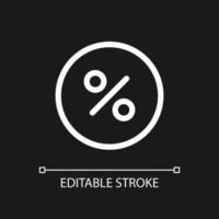 Interest rate pixel perfect white linear ui icon for dark theme. Percentage. Banking. Vector line pictogram. Isolated user interface symbol for night mode. Editable stroke