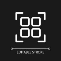Scan qr code pixel perfect white linear ui icon for dark theme. Decode digital information. Vector line pictogram. Isolated user interface symbol for night mode. Editable stroke