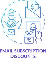 Email subscription discounts blue gradient concept icon. Gaining leads through emails. Bonuses type abstract idea thin line illustration. Isolated outline drawing vector