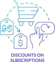 Discounts on subscriptions blue gradient concept icon. Incentive for customers. Marketing strategy abstract idea thin line illustration. Isolated outline drawing vector