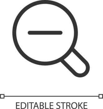 Magnifier and minus pixel perfect linear ui icon. Image downsizing. Photo editor instrument. GUI, UX design. Outline isolated user interface element for app and web. Editable stroke vector