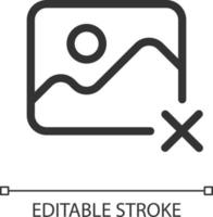 Delete photo pixel perfect linear ui icon. Visual media management. Cancel editing. GUI, UX design. Outline isolated user interface element for app and web. Editable stroke vector