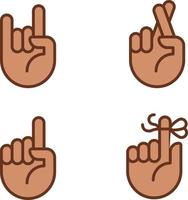 Informative hand gestures pixel perfect RGB color icons set. Non verbal message. Body language signals. Isolated vector illustrations. Simple filled line drawings collection. Editable stroke