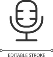 Microphone pixel perfect linear ui icon. Audio recording. Video editor. Voice over tool. GUI, UX design. Outline isolated user interface element for app and web. Editable stroke vector