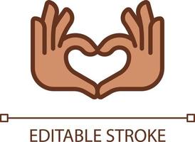 Hands heart gesture pixel perfect RGB color icon. Showing affection and love. Romantic relationship. Isolated vector illustration. Simple filled line drawing. Editable stroke