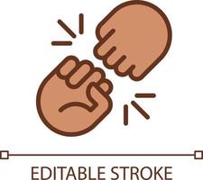 Fist bump pixel perfect RGB color icon. Funny greeting gesture. Communication. Body language. Isolated vector illustration. Simple filled line drawing. Editable stroke