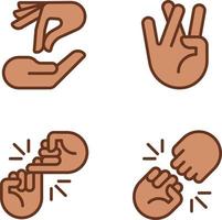 Using gestures for communication pixel perfect RGB color icons set. Interaction and expression. Hands position. Isolated vector illustrations. Simple filled line drawings collection. Editable stroke