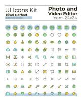 Photo and video editor tools pixel perfect RGB color ui icons set. Digital program. GUI, UX design for mobile app. Vector isolated pictograms. Editable stroke