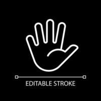 Hand with splayed fingers pixel perfect white linear icon for dark theme. Communication. Body language. Thin line illustration. Isolated symbol for night mode. Editable stroke vector