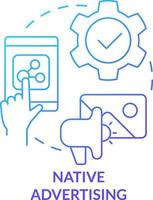 Native advertising blue gradient concept icon. Type of digital advertisement abstract idea thin line illustration. Build brand awareness. Isolated outline drawing vector