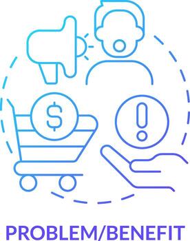 problema y beneficio azul degradado concepto icono. emocional apelación en márketing resumen idea Delgado línea ilustración. resolviendo asuntos. aislado contorno dibujo vector