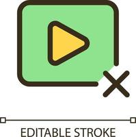 Eliminar vídeo píxel Perfecto rgb color ui icono. cancelar jugando. visual contenido. sencillo lleno línea elemento. interfaz gráfica de usuario, ux diseño para móvil aplicación vector aislado pictograma. editable carrera