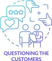 Questioning customers blue gradient concept icon. Advertising approach abstract idea thin line illustration. Customer satisfaction. Isolated outline drawing vector