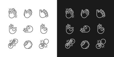 Gestures and communication pixel perfect white linear icon for dark themes set for dark, light mode. Non verbal signals. Thin line symbols for night, day theme. Isolated illustrations. Editable stroke vector