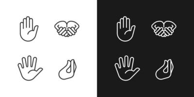 Conveying information by gestures pixel perfect white linear icon for dark themes set for dark, light mode. Thin line symbols for night, day theme. Isolated illustrations. Editable stroke vector