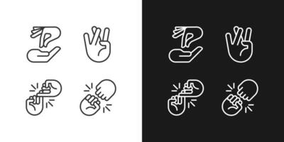 Using gestures for communication pixel perfect white linear icon for dark themes set for dark, light mode. Thin line symbols for night, day theme. Isolated illustrations. Editable stroke vector