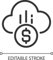 Cloud payment pixel perfect linear icon. E-payment adoption. Financial transactions via Internet. Thin line illustration. Contour symbol. Vector outline drawing. Editable stroke