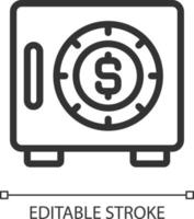 Safe pixel perfect linear icon. Cash box. Secure container for storing money. Storage space. Thin line illustration. Contour symbol. Vector outline drawing. Editable stroke