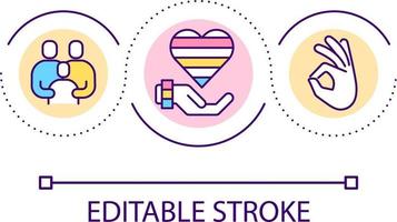 Understanding family members loop concept icon. Same sex parents. Raising child. LGBT community abstract idea thin line illustration. Isolated outline drawing. Editable stroke vector