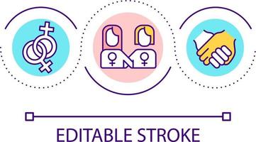 Female same sex lovers loop concept icon. Lesbian partners relationship. LGBT couple abstract idea thin line illustration. Isolated outline drawing. Editable stroke vector