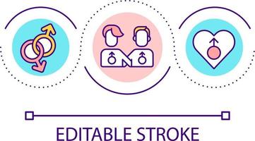 Male same sex lovers loop concept icon. Homosexual partners relationship. LGBT couple abstract idea thin line illustration. Isolated outline drawing. Editable stroke vector