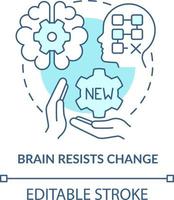 Brain resists change turquoise concept icon. Resisting changes reason abstract idea thin line illustration. Isolated outline drawing. Editable stroke vector