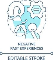 Negative past experiences turquoise concept icon. Resisting changes reason abstract idea thin line illustration. Isolated outline drawing. Editable stroke vector