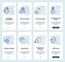 Consolidation strategies light blue onboarding mobile app screen set. Walkthrough 4 steps editable graphic instructions with linear concepts. UI, UX, GUI template vector