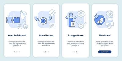 Brand consolidation light blue onboarding mobile app screen. Walkthrough 4 steps editable graphic instructions with linear concepts. UI, UX, GUI template vector