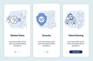 Merger objectives light blue onboarding mobile app screen. Strategy walkthrough 3 steps editable graphic instructions with linear concepts. UI, UX, GUI template vector